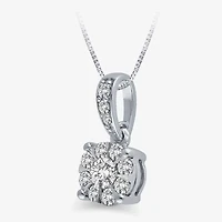 Womens 1/4 CT. T.W. Natural White Diamond 10K White Gold Round 18 Inch Pendant Necklace