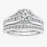 (F / VS2) Womens 1 1/2 CT. T.W. Lab Grown White Diamond 10K or 14K Gold Round Side Stone Bridal Set