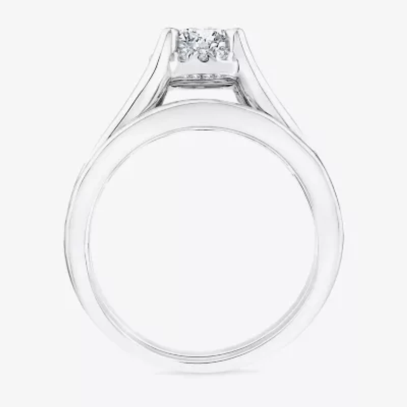 (F / VS2) Womens 1 1/2 CT. T.W. Lab Grown White Diamond 10K or 14K Gold Round Side Stone Bridal Set