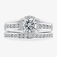 (F / VS2) Womens 1 1/2 CT. T.W. Lab Grown White Diamond 10K or 14K Gold Round Side Stone Bridal Set
