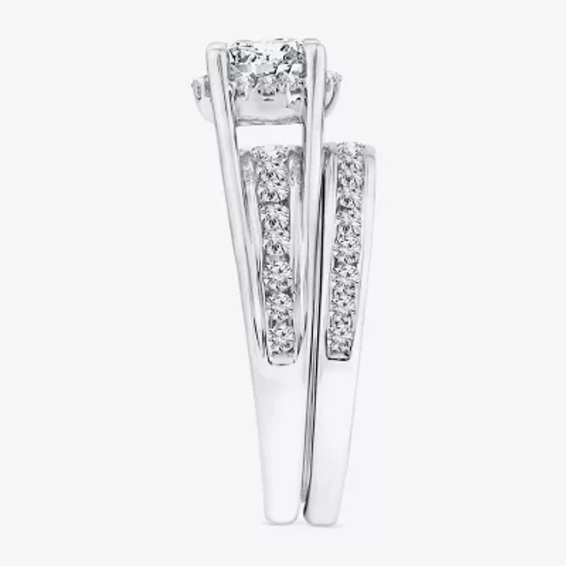(F / VS2) Womens 1 1/2 CT. T.W. Lab Grown White Diamond 10K or 14K Gold Round Side Stone Bridal Set