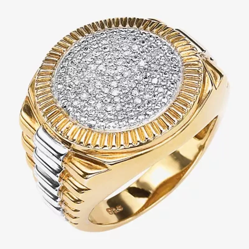 Mens 1/6 CT. T.W. Natural White Diamond 18K Gold Over Silver Fashion Ring