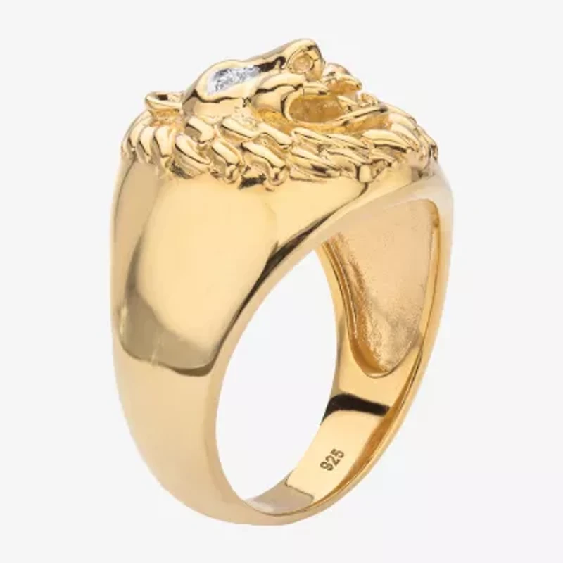 Mens Diamond Accent Natural White 18K Gold Over Silver Fashion Ring