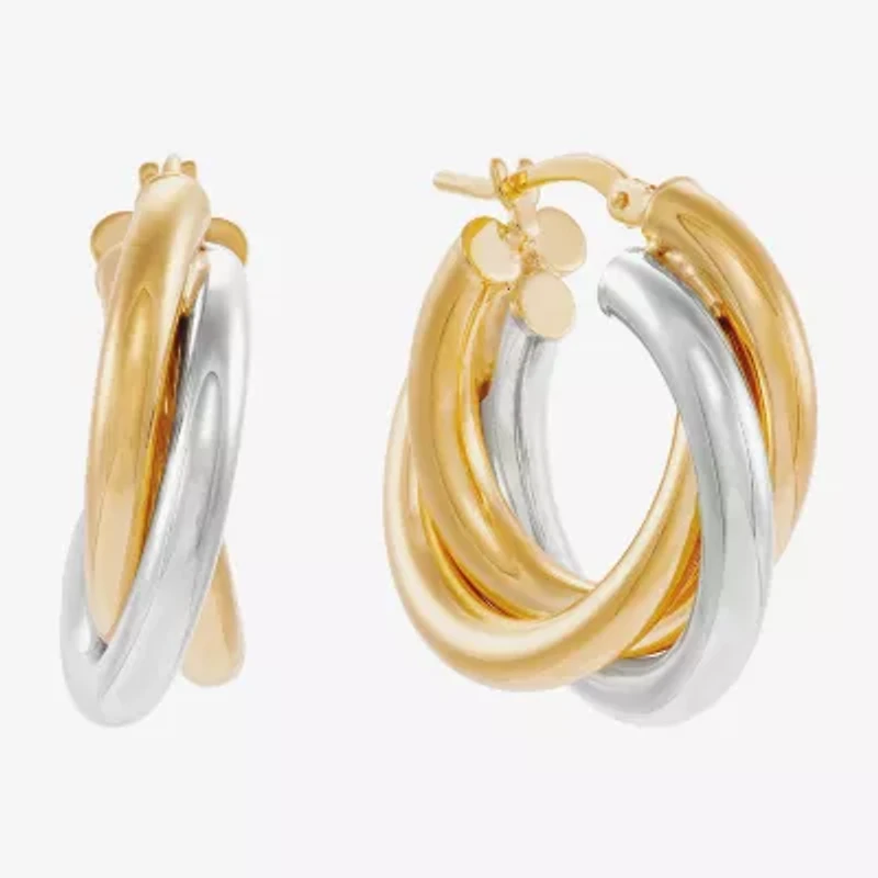 Made in Italy Womens 14K Two Tone Gold 15mm Round Hoop Earrings