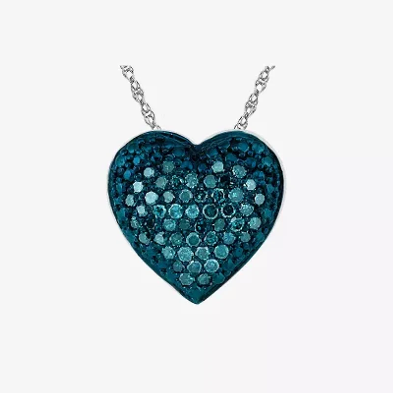 Womens 1/5 CT. Natural Blue Diamond Sterling Silver Heart 18 Inch Pendant Necklace