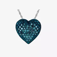 Womens 1/5 CT. Natural Blue Diamond Sterling Silver Heart 18 Inch Pendant Necklace
