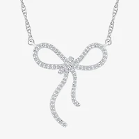 Womens 1/ CT. T.W. Natural White Diamond Sterling Silver Bow 18 Inch Pendant Necklace