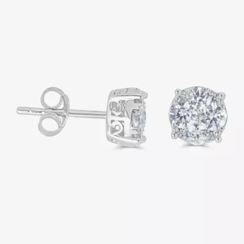 3/4 CT. T.W. Natural White Diamond Sterling Silver 6.4mm Stud Earrings