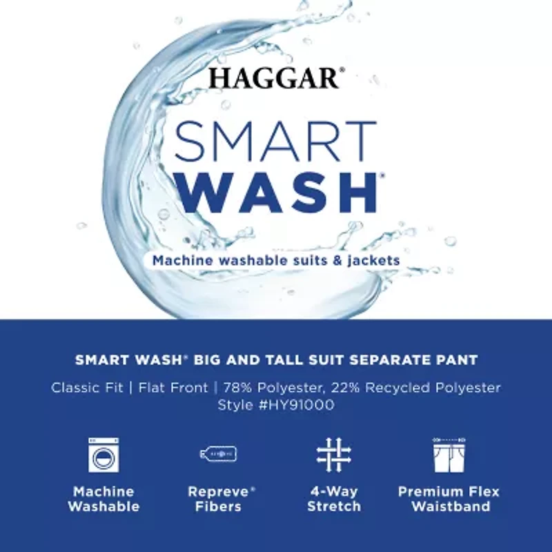Haggar Smart Wash With Repreve Mens Big and Tall Classic Fit Flat Front Suit Pant