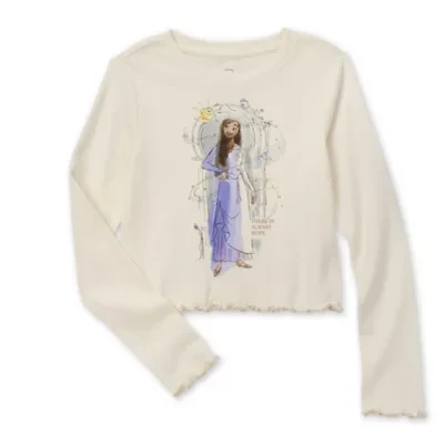 Disney Collection Little & Big Kid Girls Crew Neck Long Sleeve Regular Fit Wish Graphic T-Shirt