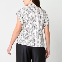 Worthington Womens Keyhole Neck Short Sleeve Satin Blouse