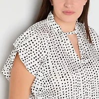Worthington Womens Keyhole Neck Short Sleeve Satin Blouse