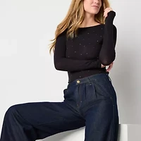 a.n.a Embellished Womens Crew Neck Long Sleeve T-Shirt