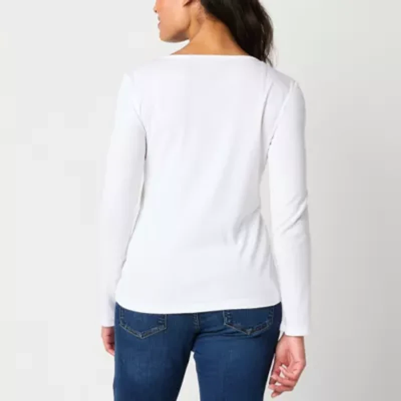 Liz Claiborne Womens Crew Neck Long Sleeve T-Shirt