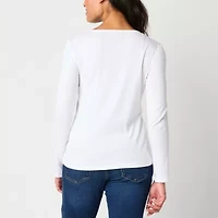 Liz Claiborne Womens Crew Neck Long Sleeve T-Shirt