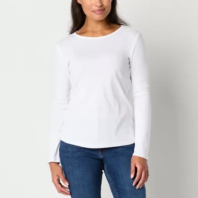 Liz Claiborne Womens Crew Neck Long Sleeve T-Shirt