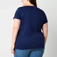 St. John's Bay Womens V Neck Short Sleeve Plus T-Shirt