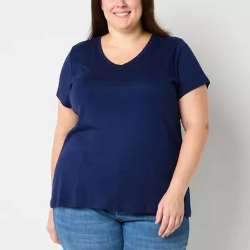 St. John's Bay Womens V Neck Short Sleeve Plus T-Shirt
