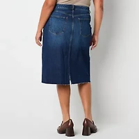 a.n.a Womens High Rise Midi Denim Skirt Plus