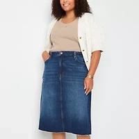 a.n.a Womens High Rise Midi Denim Skirt Plus