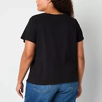 a.n.a Womens V Neck Short Sleeve Plus T-Shirt