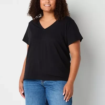a.n.a Womens V Neck Short Sleeve Plus T-Shirt