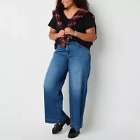 a.n.a Womens V Neck Short Sleeve Plus T-Shirt