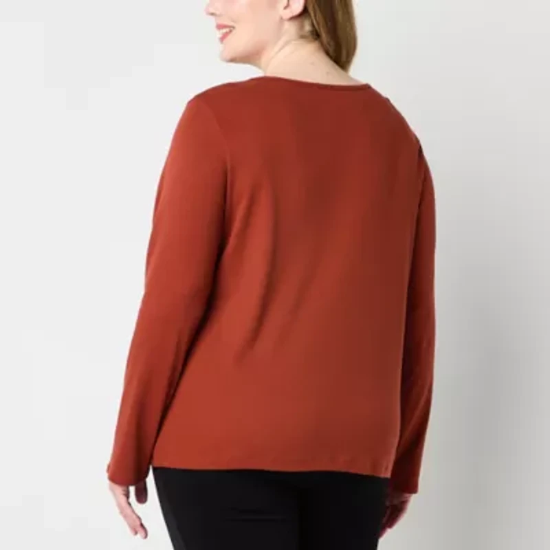 Liz Claiborne Womens Plus Crew Neck Long Sleeve T-Shirt