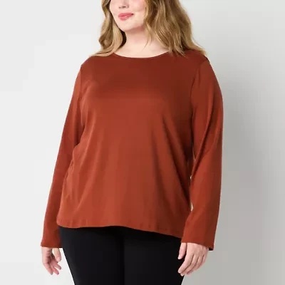 Liz Claiborne Womens Plus Crew Neck Long Sleeve T-Shirt