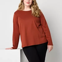 Liz Claiborne Womens Plus Crew Neck Long Sleeve T-Shirt