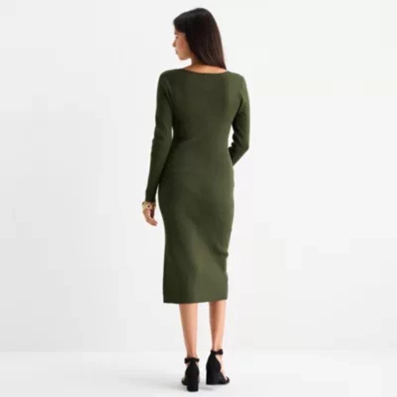 by&by Womens Long Sleeve Midi Sweater Dress Juniors