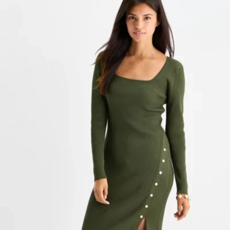 by&by Womens Long Sleeve Midi Sweater Dress Juniors