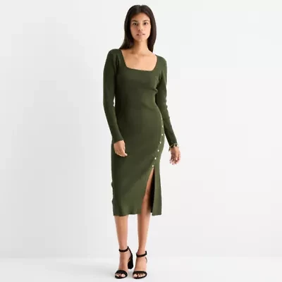 by&by Womens Long Sleeve Midi Sweater Dress Juniors