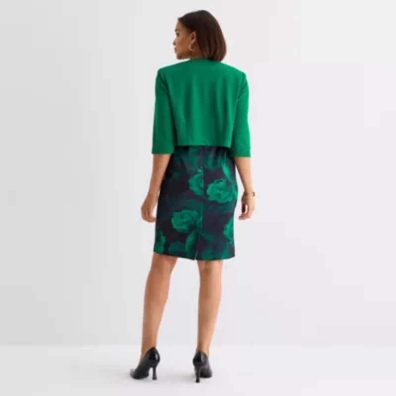 Maya Brooke Womens Floral Jacket Dress