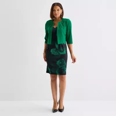 Maya Brooke Womens Floral Jacket Dress