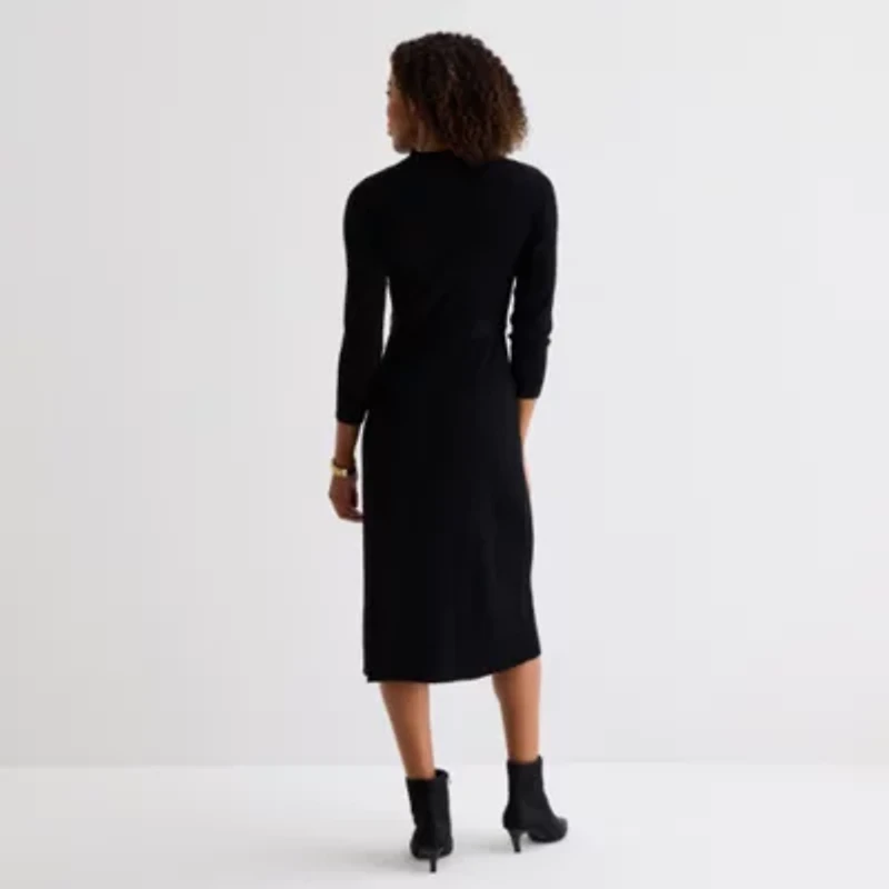 Studio 1 Womens Long Sleeve Midi Sweater Dress