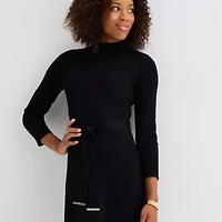 Studio 1 Womens Long Sleeve Midi Sweater Dress