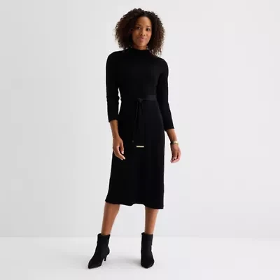 Studio 1 Womens Long Sleeve Midi Sweater Dress