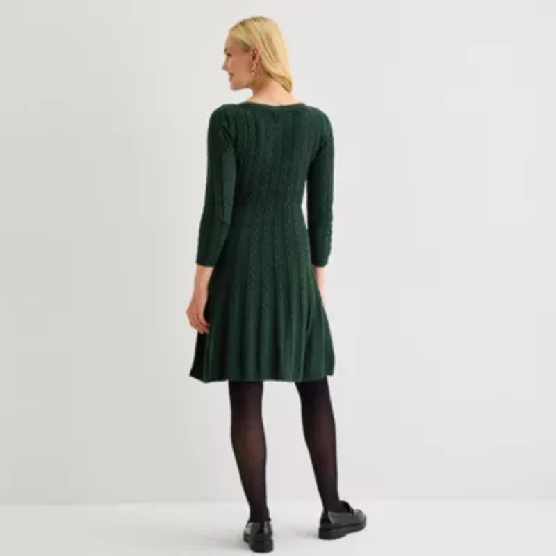 Jessica Howard Womens 3/4 Sleeve Sweater Dress