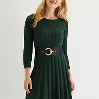 Jessica Howard Womens 3/4 Sleeve Sweater Dress