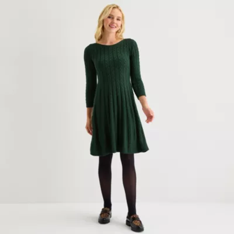 Jessica Howard Womens 3/4 Sleeve Sweater Dress