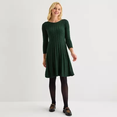 Jessica Howard Womens 3/4 Sleeve Sweater Dress