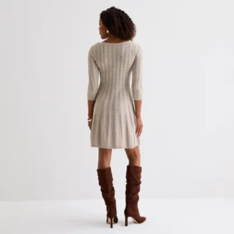 Jessica Howard Womens 3/4 Sleeve Sweater Dress