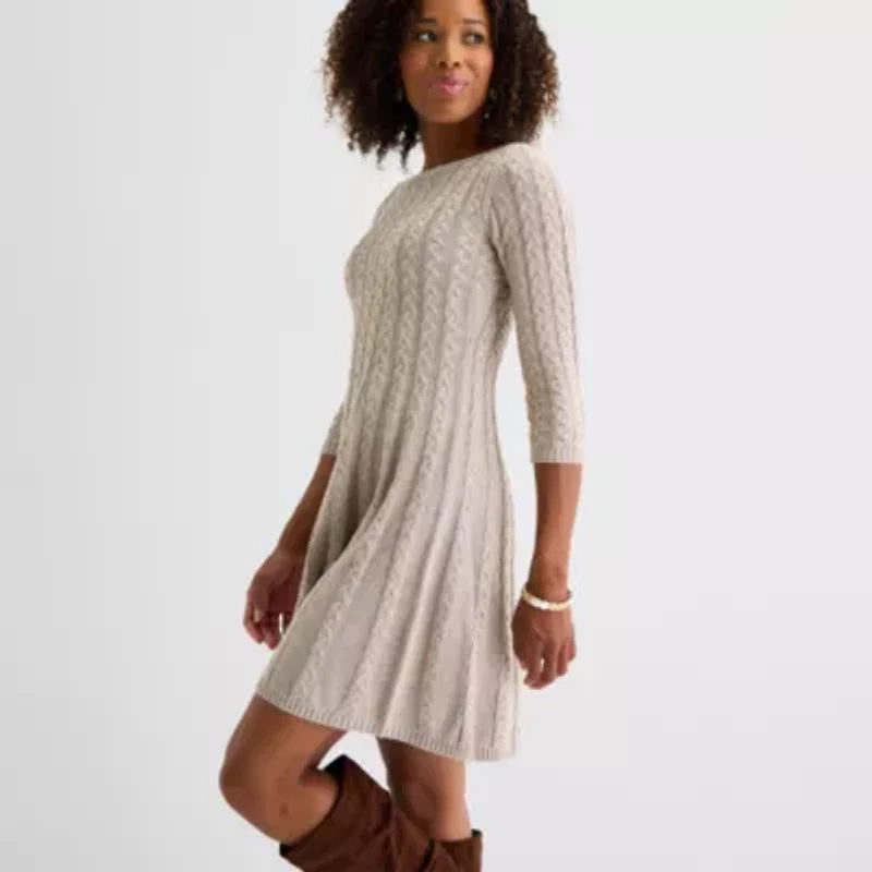 Jessica Howard Womens 3/4 Sleeve Sweater Dress