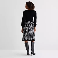 Jessica Howard Womens Long Sleeve Chevron Midi Sweater Dress