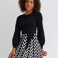 Jessica Howard Womens Long Sleeve Chevron Midi Sweater Dress