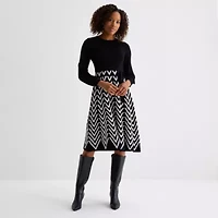Jessica Howard Womens Long Sleeve Chevron Midi Sweater Dress