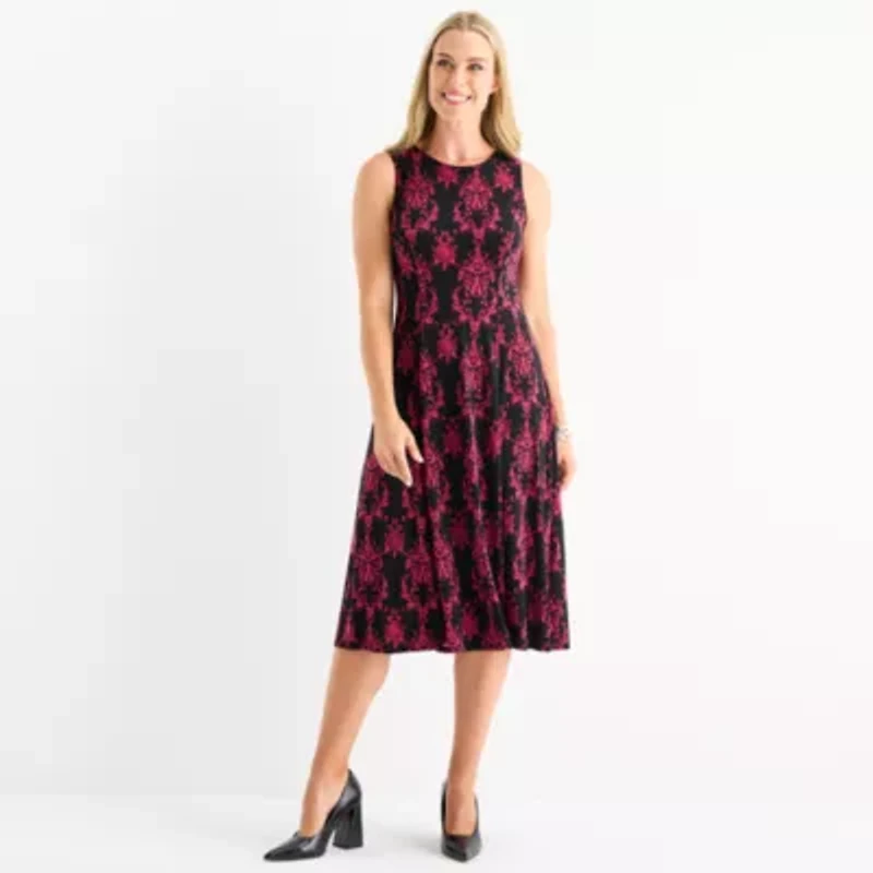 Danny & Nicole Womens Damask Midi Jacket Dress