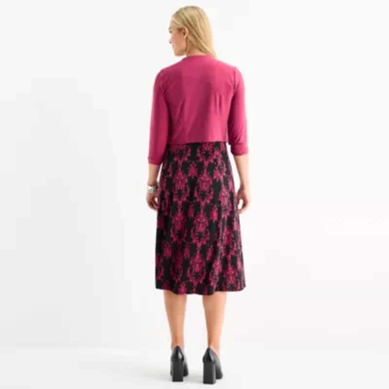 Danny & Nicole Womens Damask Midi Jacket Dress