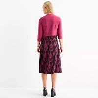 Danny & Nicole Womens Damask Midi Jacket Dress